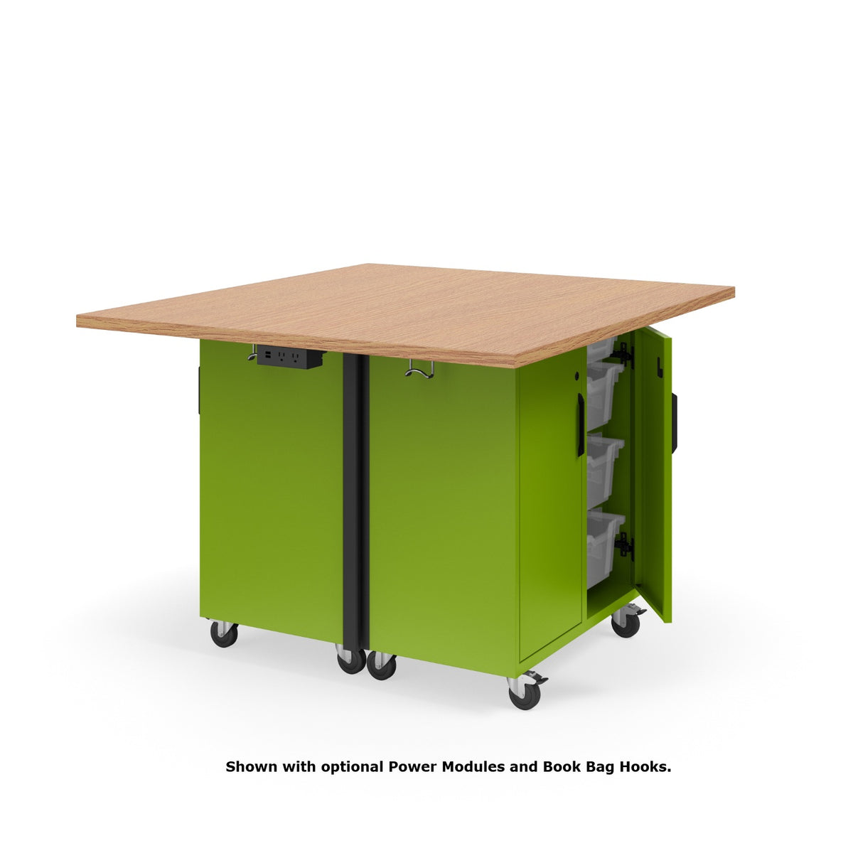 KI Ruckus Mobile Worktable, Double-Faced Tote Storage with Doors, 54" W x 48" D, (12) 6" & (4) 3" Totes, 1-1/4" Laminate Top, FREE SHIPPING