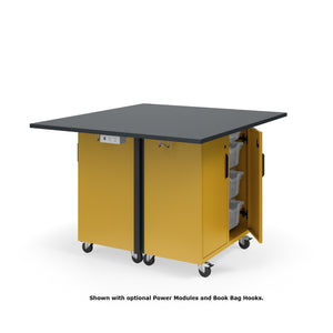 Ruckus Mobile Worktable, Double-Faced Tote Storage with Doors, 54" W x 48" D,  (12) 6" & (4) 3" Totes, 1" Black Phenolic Resin Top, FREE SHIPPING