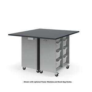 Ruckus Mobile Worktable, Double-Faced Open Tote Storage, 54" W x 48" D, (12) 6" & (4) 3" Totes, 1" Black Phenolic Resin Top, FREE SHIPPING