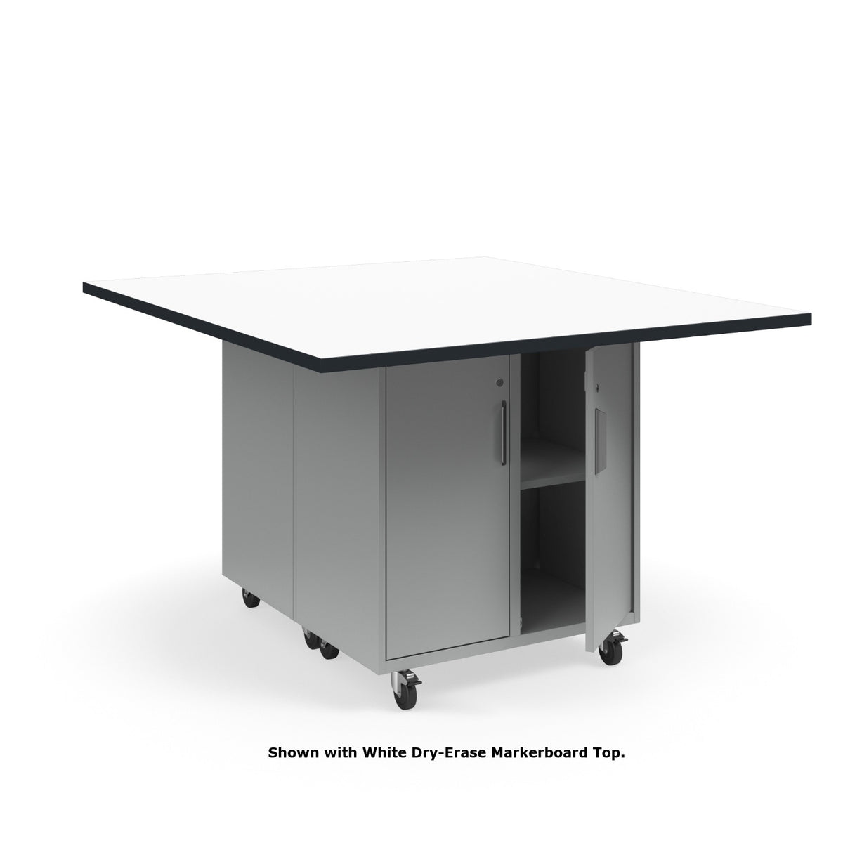 KI Ruckus Mobile Worktable, Double-Faced 2x2 Cubby Storage with Doors, 54" W x 60" D, 1-1/4" Laminate Top, FREE SHIPPING