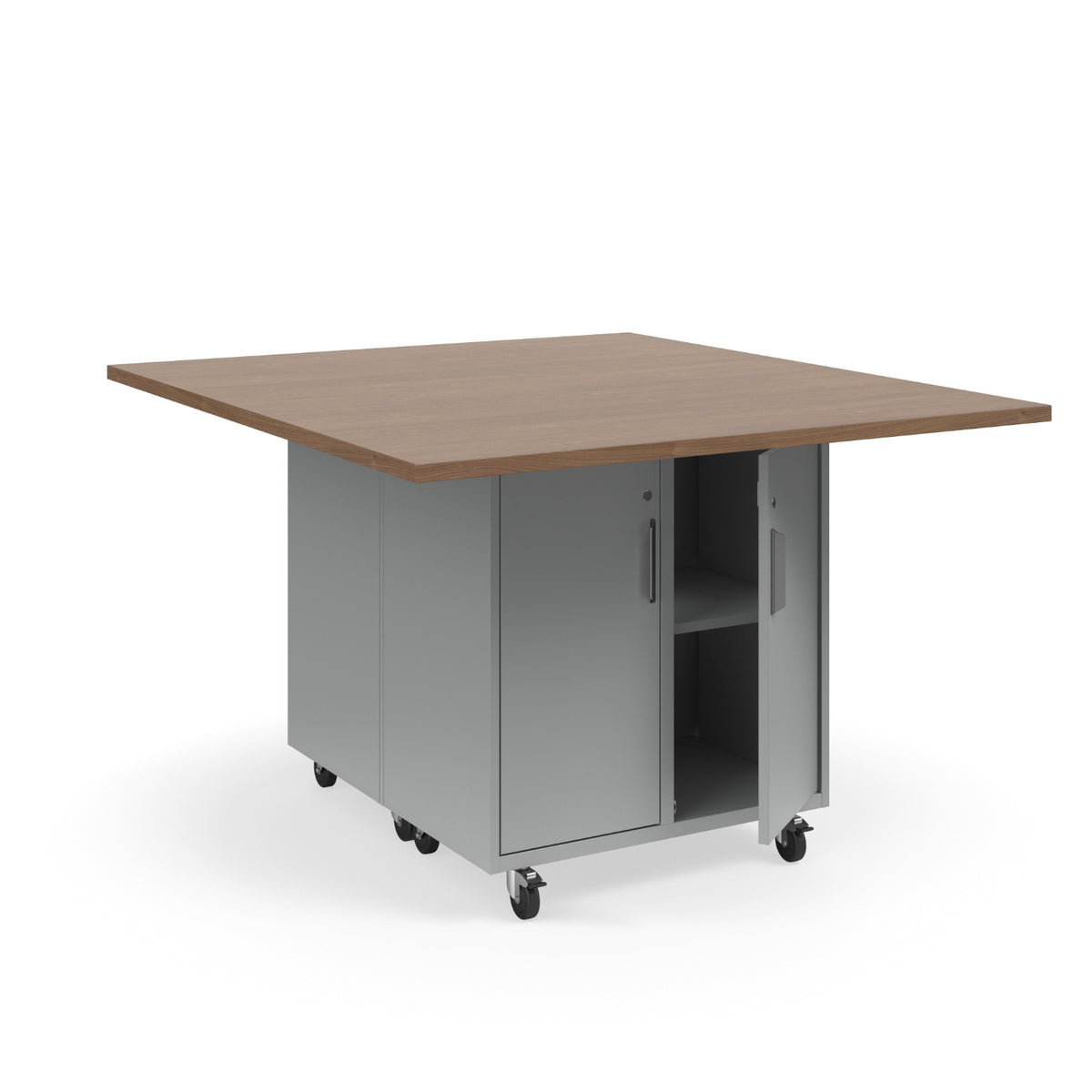 KI Ruckus Mobile Worktable, Double-Faced 2x2 Cubby Storage with Doors, 54" W x 60" D, 1-1/4" Laminate Top, FREE SHIPPING