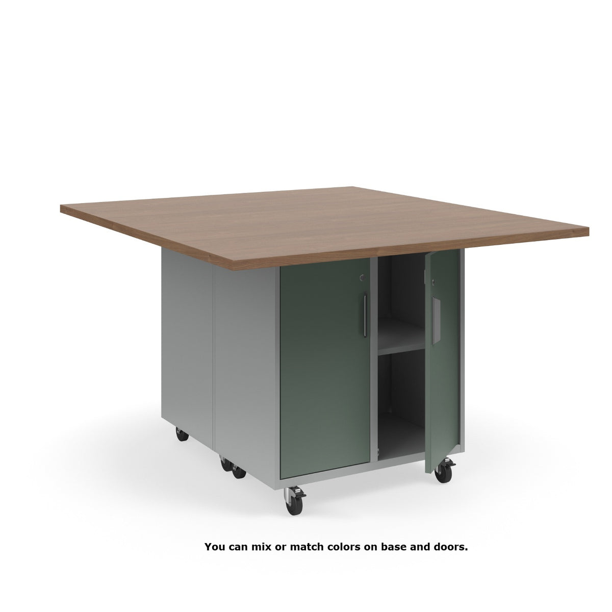 KI Ruckus Mobile Worktable, Double-Faced 2x2 Cubby Storage with Doors, 54" W x 60" D, 1-1/4" Laminate Top, FREE SHIPPING