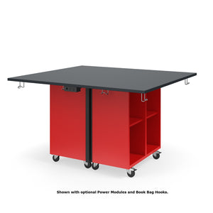 Ruckus Mobile Worktable, Double-Faced 2x2 Open Cubby Storage, 54" W x 60" D, 1" Black Phenolic Resin Top, FREE SHIPPING