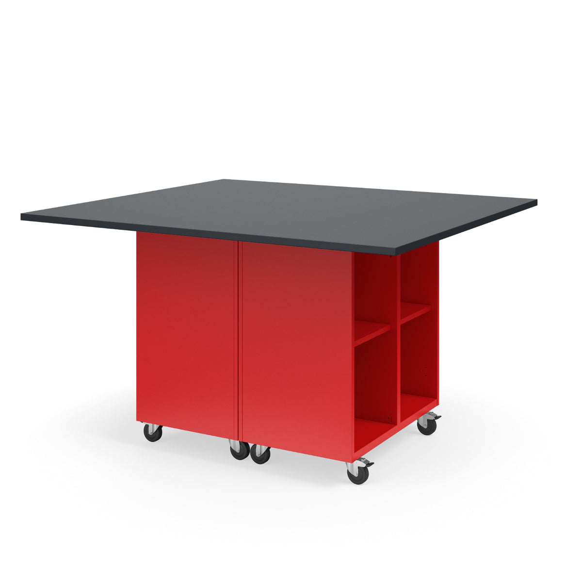 KI Ruckus Mobile Worktable, Double-Faced 2x2 Open Cubby Storage, 54" W x 60" D, 1" Black Phenolic Resin Top, FREE SHIPPING