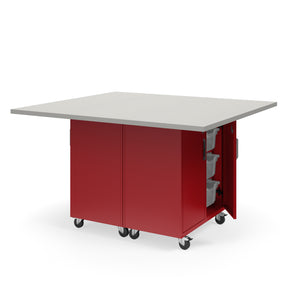Ruckus Mobile Worktable, Double-Faced Cubby and Tote Storage with Doors, 54" W x 60" D, (6) 6" & (2) 3" Totes, 1-1/4" Laminate Top, FREE SHIPPING