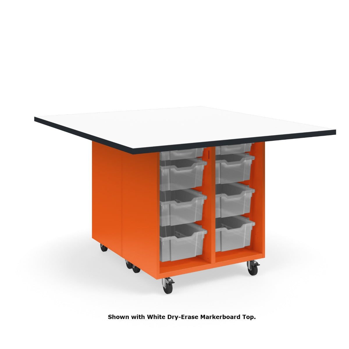 KI Ruckus Mobile Worktable, Double-Faced Open Cubby and Tote Storage, 54" W x 60" D, (6) 6" & (2) 3" Totes, 1-1/4" Laminate Top, FREE SHIPPING
