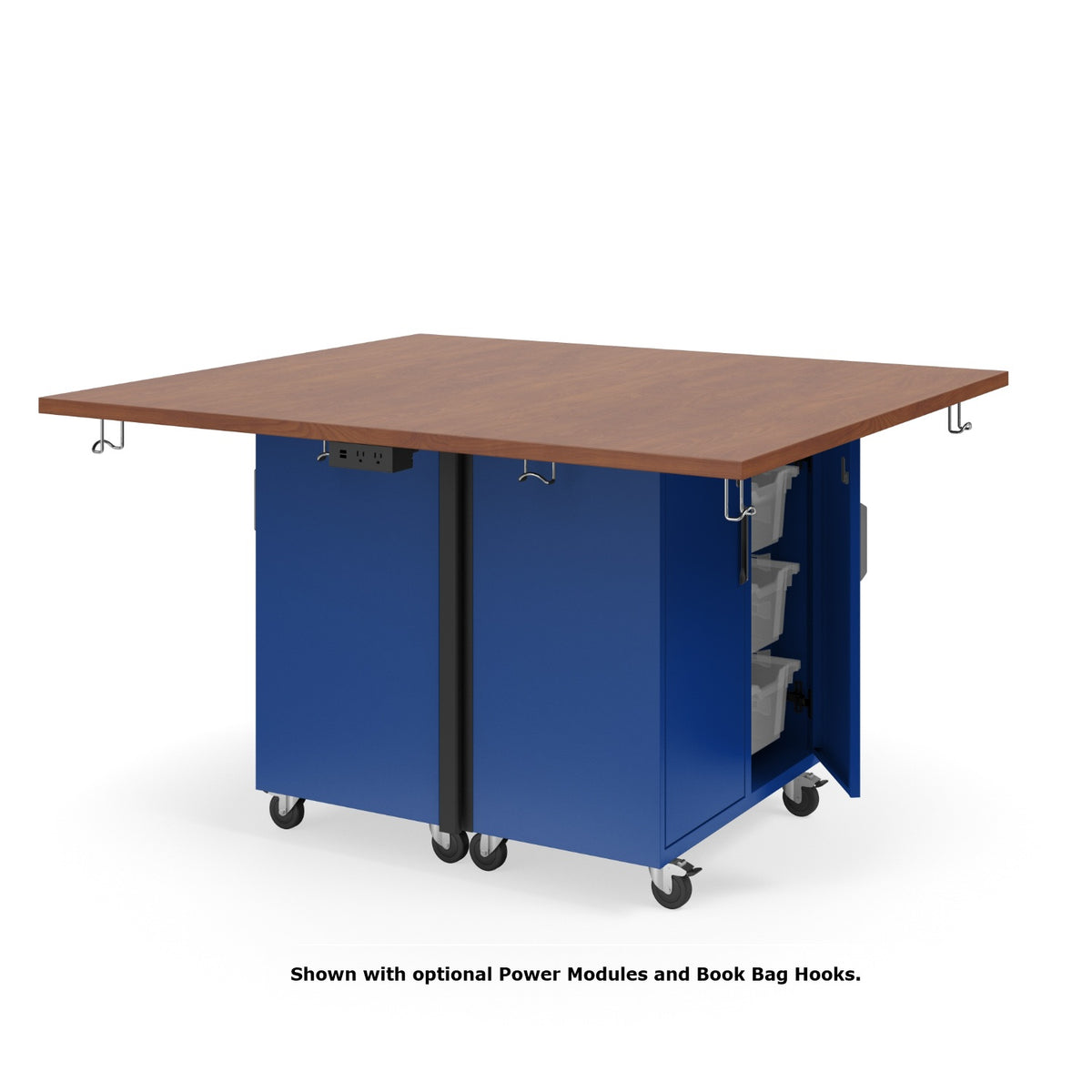 KI Ruckus Mobile Worktable, Double-Faced Tote Storage with Doors, 54" W x 60" D,  (12) 6" & (4) 3" Totes, 1-1/4" Laminate Top, FREE SHIPPING