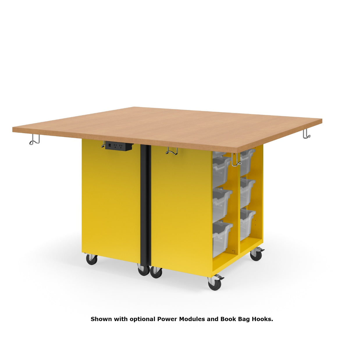 KI Ruckus Mobile Worktable, Double-Faced Open Tote Storage, 54" W x 60" D, (12) 6" & (4) 3" Totes, 1-1/4" Laminate Top, FREE SHIPPING
