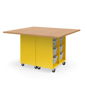 Ruckus Mobile Worktable, Double-Faced Open Tote Storage, 54" W x 60" D, (12) 6" & (4) 3" Totes, 1-1/4" Laminate Top, FREE SHIPPING