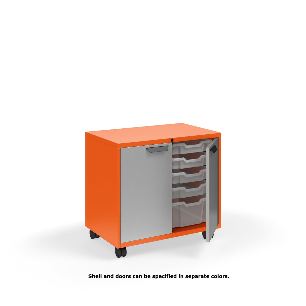 KI Ruckus Tote Storage, Short 2-Column Unit with Doors and (8) 3" and (2) 6" Totes, FREE SHIPPING