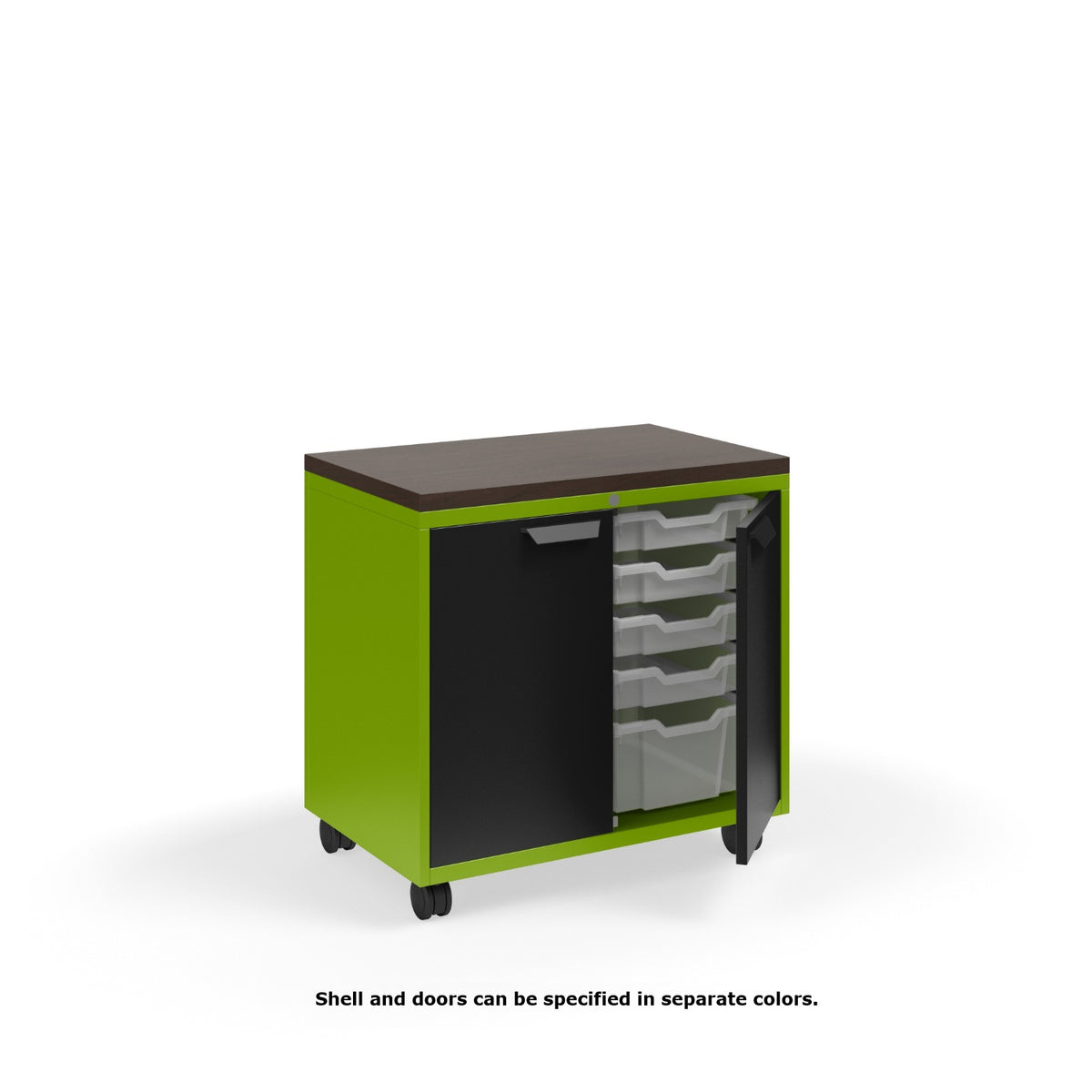 KI Ruckus Tote Storage with Laminate Top, Short 2-Column Unit with Doors and (8) 3" and (2) 6" Totes, FREE SHIPPING