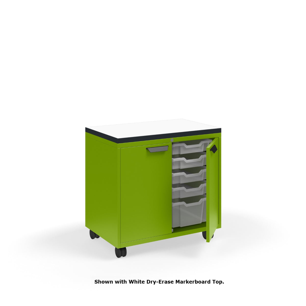 KI Ruckus Tote Storage with Laminate Top, Short 2-Column Unit with Doors and (8) 3" and (2) 6" Totes, FREE SHIPPING