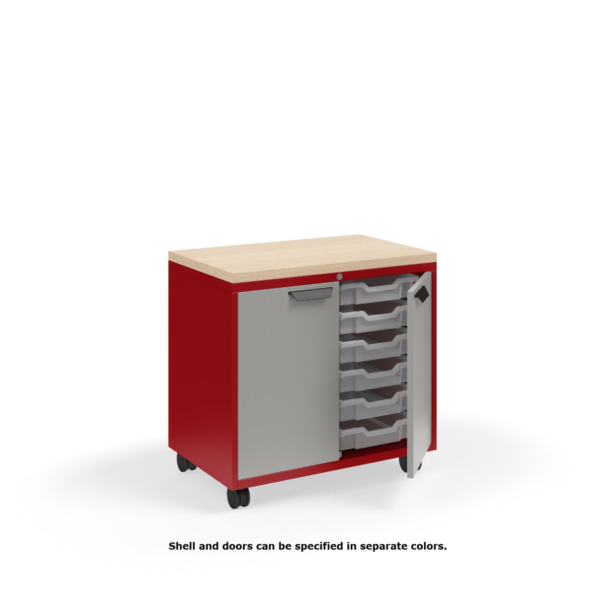 KI Ruckus Tote Storage with Laminate Top, Short 2-Column Unit with Doors and (12) 3" Totes, FREE SHIPPING