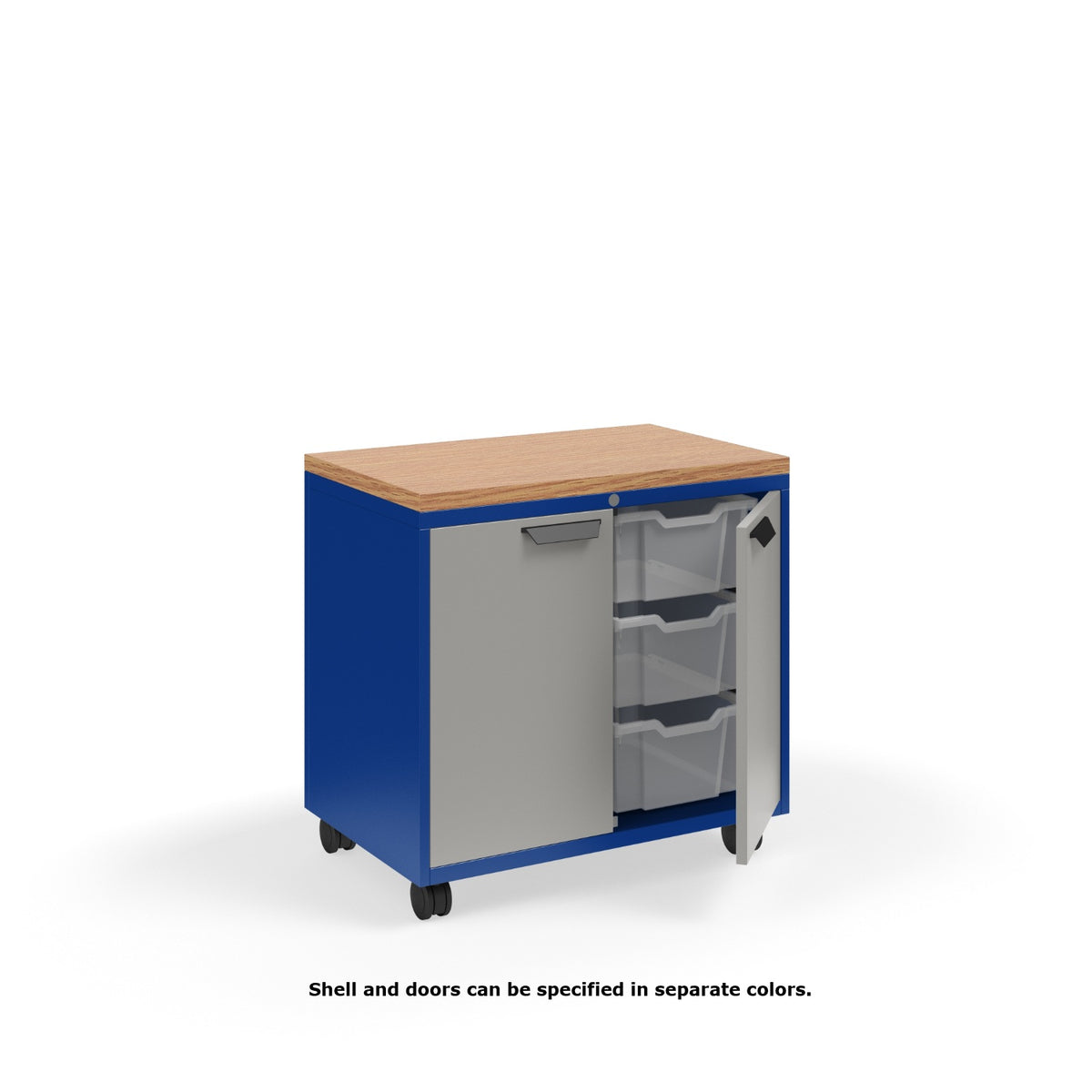 KI Ruckus Tote Storage with Laminate Top, Short 2-Column Unit with Doors and (6) 6" Totes, FREE SHIPPING