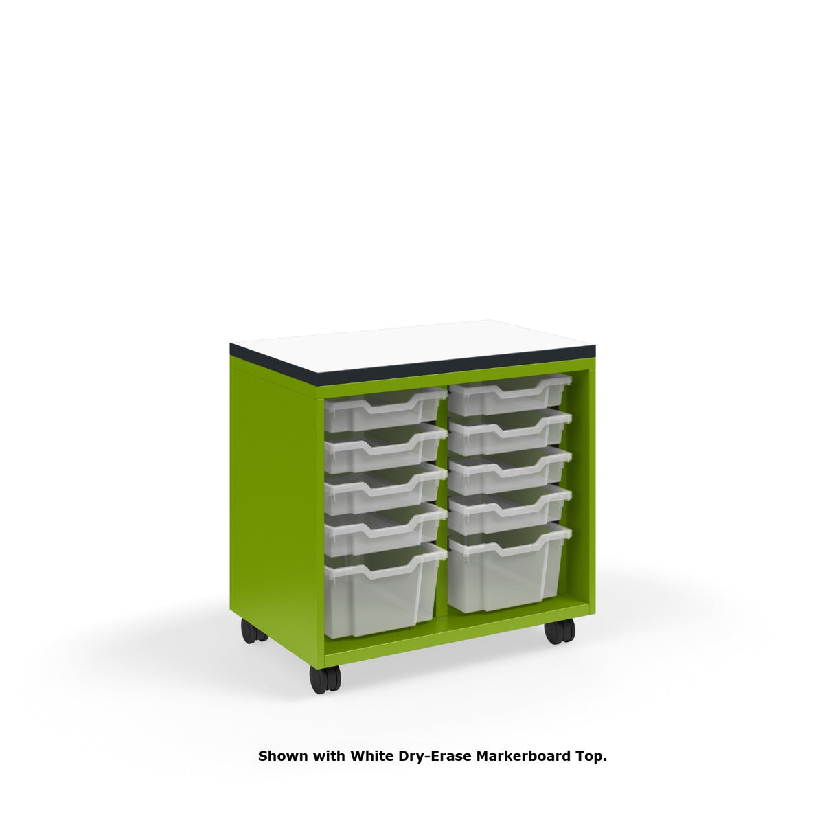 KI Ruckus Tote Storage with Laminate Top, Short 2-Column Open Unit with (8) 3" Totes  and (2) 6" Totes, FREE SHIPPING