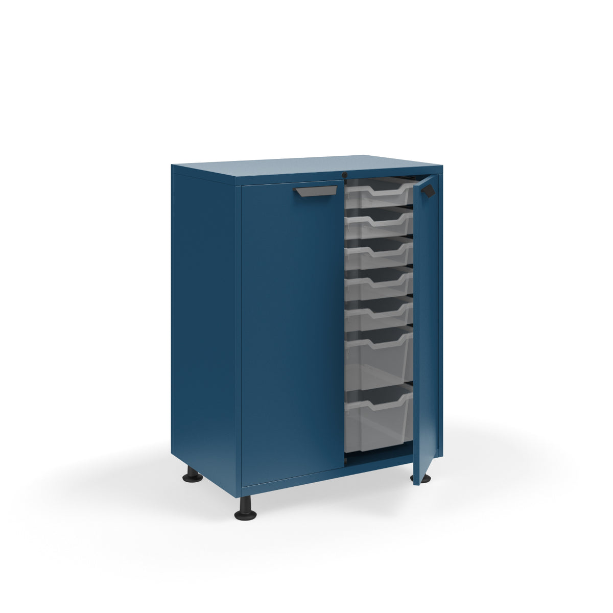 KI Ruckus Tote Storage, Tall 2-Column Unit with Doors and (10) 3" Totes and (4) 6" Totes, FREE SHIPPING