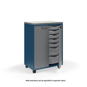Ruckus Tote Storage with Laminate Top, Tall 2-Column Unit with Doors and (10) 3" Totes and (4) 6" Totes, FREE SHIPPING