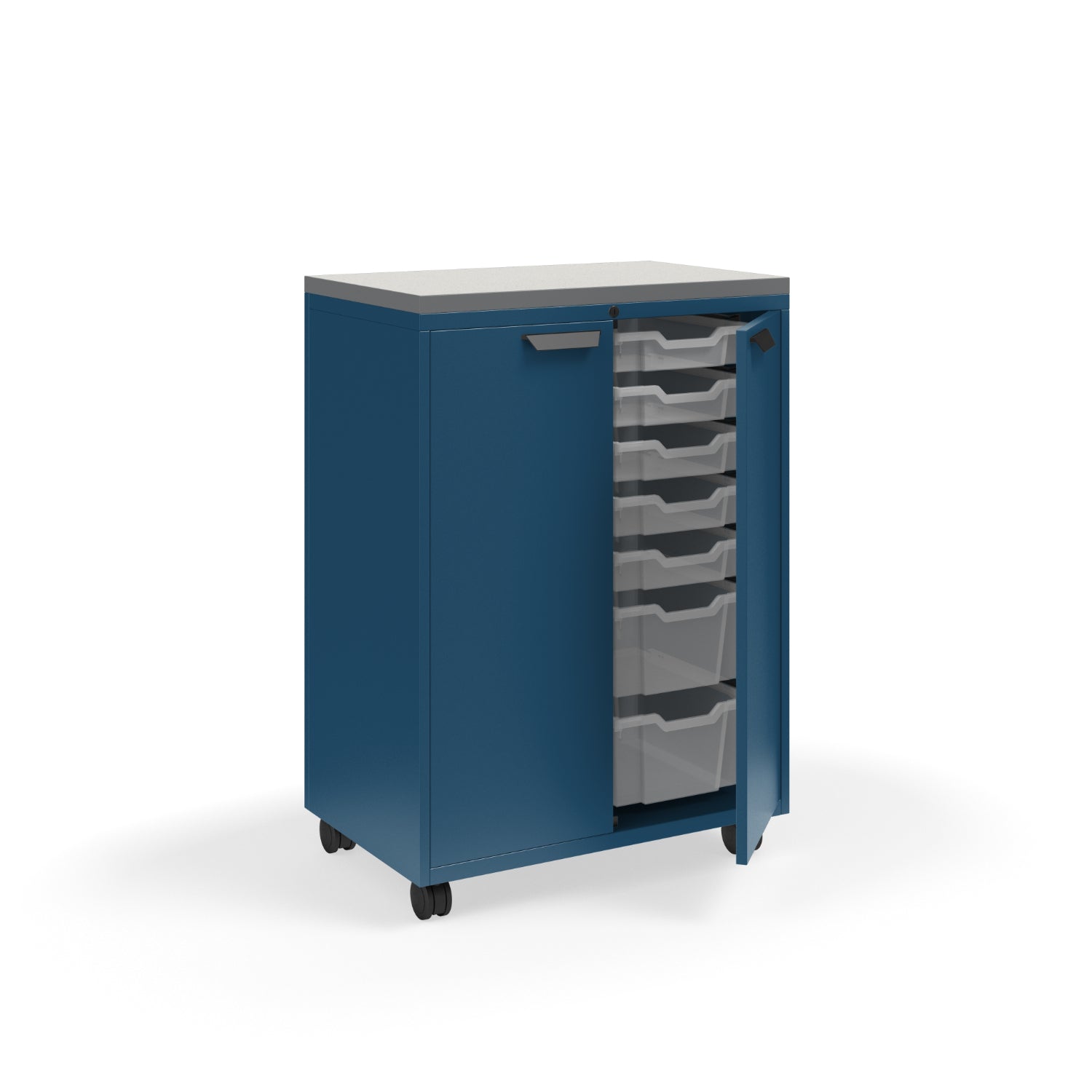 Ruckus Tote Storage with Laminate Top, Tall 2-Column Unit with Doors and (10) 3" Totes and (4) 6" Totes, FREE SHIPPING