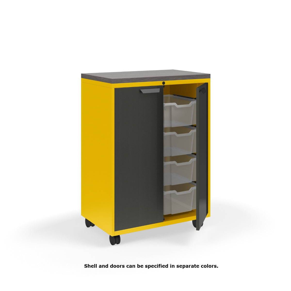 KI Ruckus Tote Storage with Laminate Top, Tall 2-Column Unit with Doors and (8) 6" Totes, FREE SHIPPING