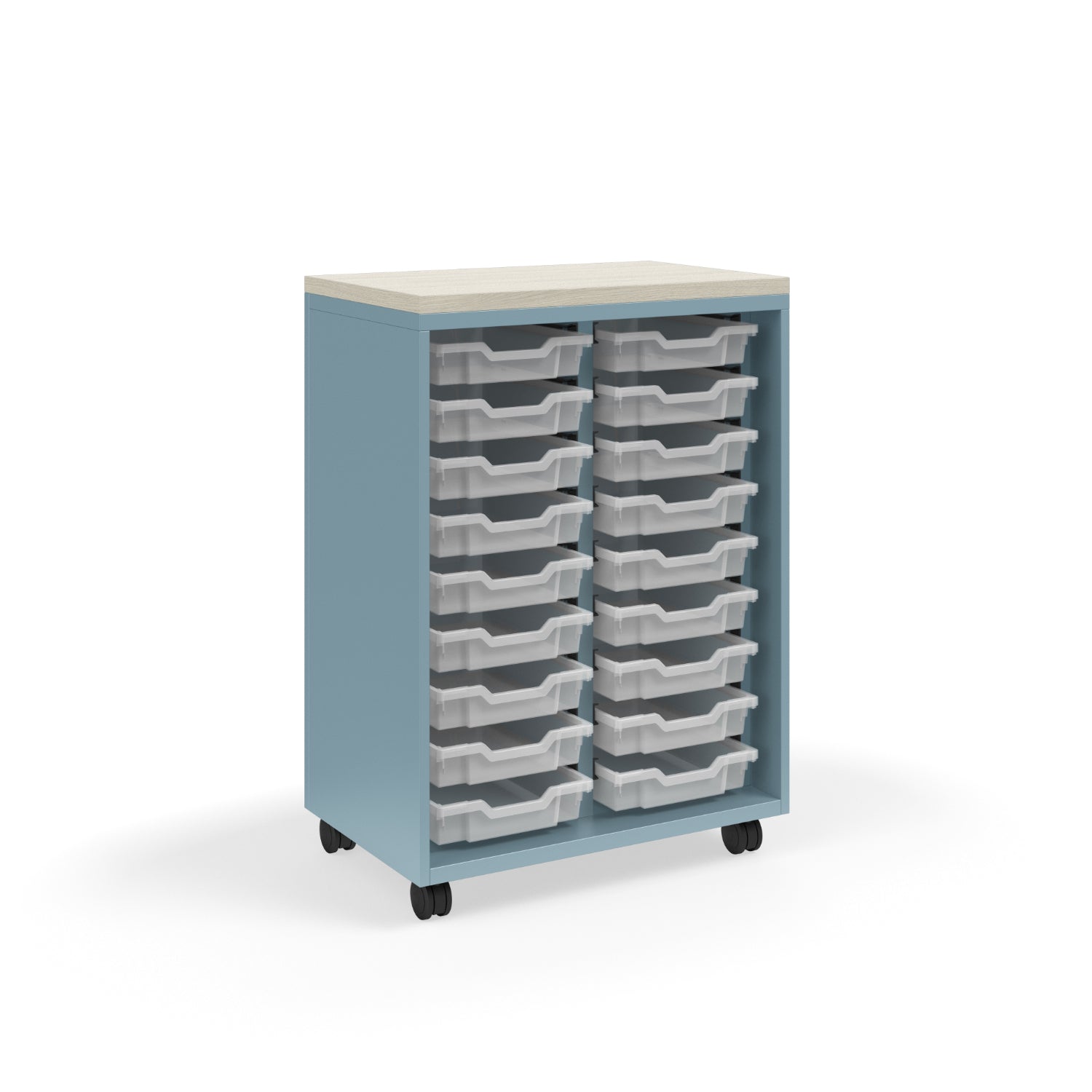 KI Ruckus Tote Storage with Laminate Top, Tall 2-Column Open Unit with (18) 3" Totes, FREE SHIPPING