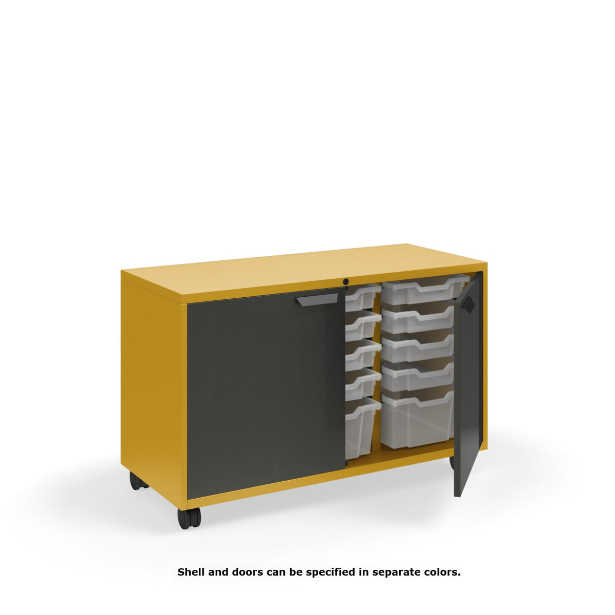 KI Ruckus Tote Storage, Short 3-Column Unit with Doors and (12) 3" Totes and (3) 6" Totes, FREE SHIPPING