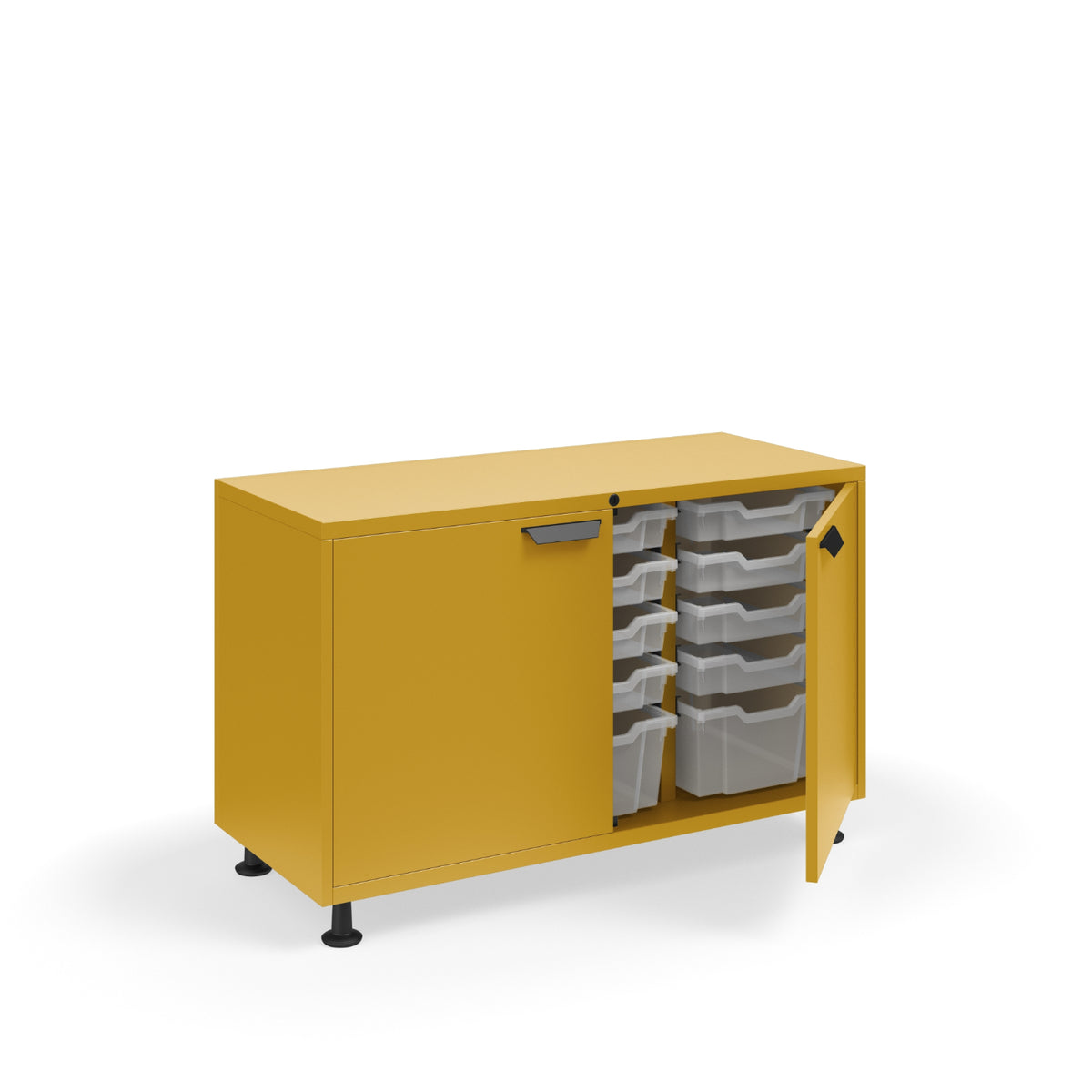 KI Ruckus Tote Storage, Short 3-Column Unit with Doors and (12) 3" Totes and (3) 6" Totes, FREE SHIPPING