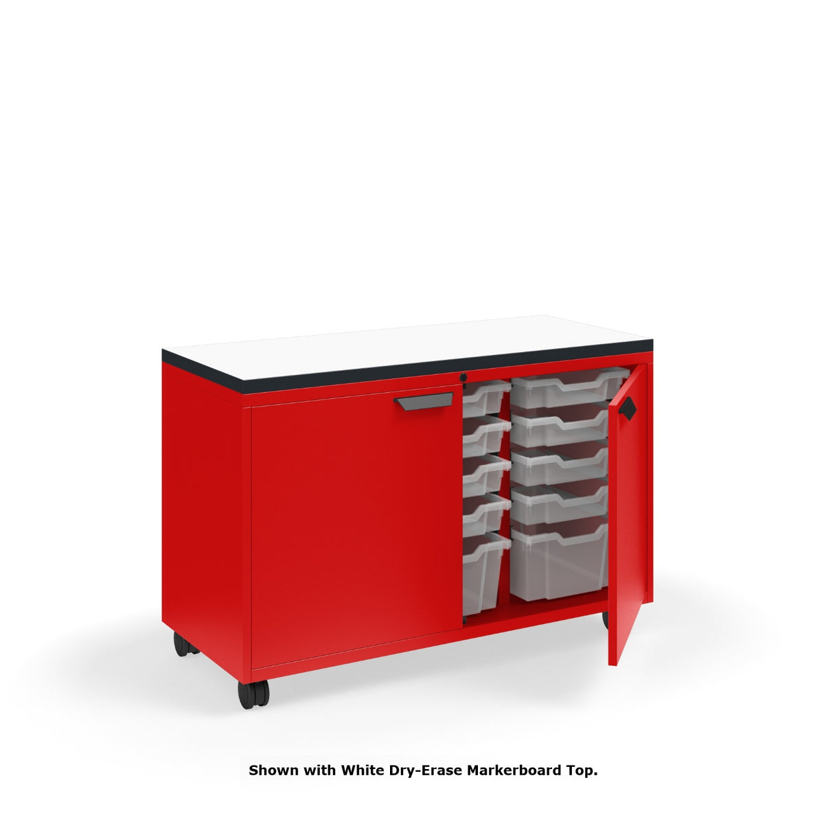 KI Ruckus Tote Storage with Laminate Top, Short 3-Column Unit with Doors and (12) 3" Totes and (3) 6" Totes, FREE SHIPPING