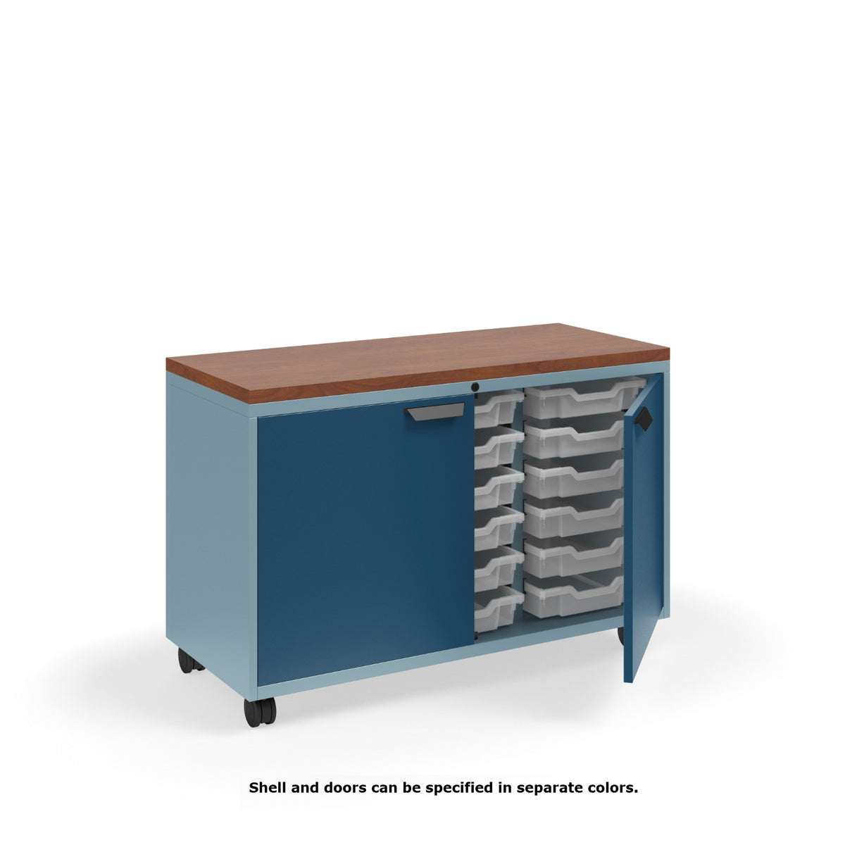 KI Ruckus Tote Storage with Laminate Top, Short 3-Column Unit with Doors and (18) 3" Totes, FREE SHIPPING