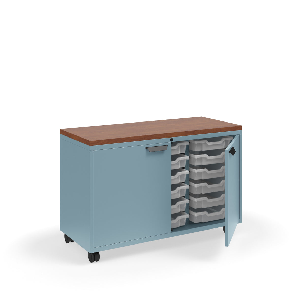 KI Ruckus Tote Storage with Laminate Top, Short 3-Column Unit with Doors and (18) 3" Totes, FREE SHIPPING