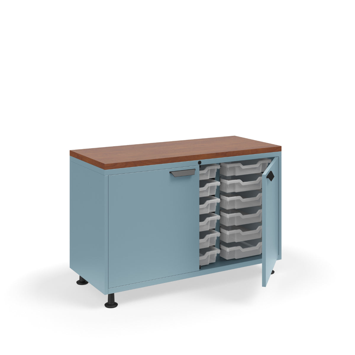 KI Ruckus Tote Storage with Laminate Top, Short 3-Column Unit with Doors and (18) 3" Totes, FREE SHIPPING