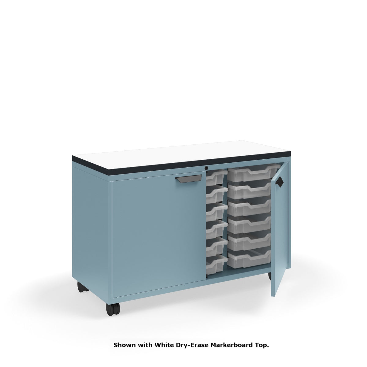 KI Ruckus Tote Storage with Laminate Top, Short 3-Column Unit with Doors and (18) 3" Totes, FREE SHIPPING