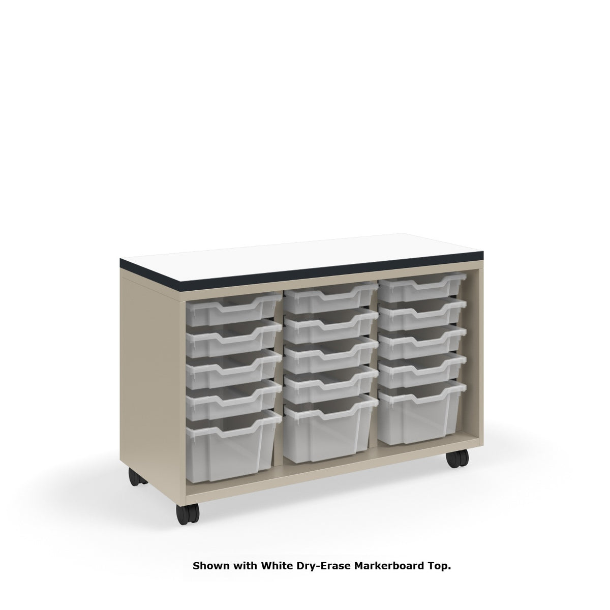 KI Ruckus Tote Storage with Laminate Top, Short 3-Column Open Unit with (12) 3" Totes and (3) 6" Totes, FREE SHIPPING
