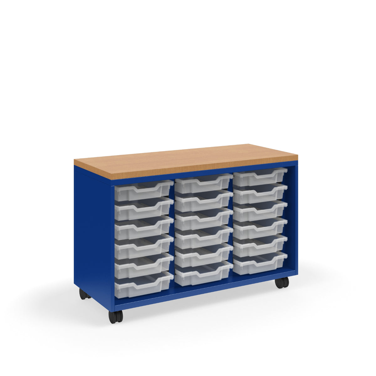 KI Ruckus Tote Storage with Laminate Top, Short 3-Column Open Unit with (18) 3" Totes, FREE SHIPPING