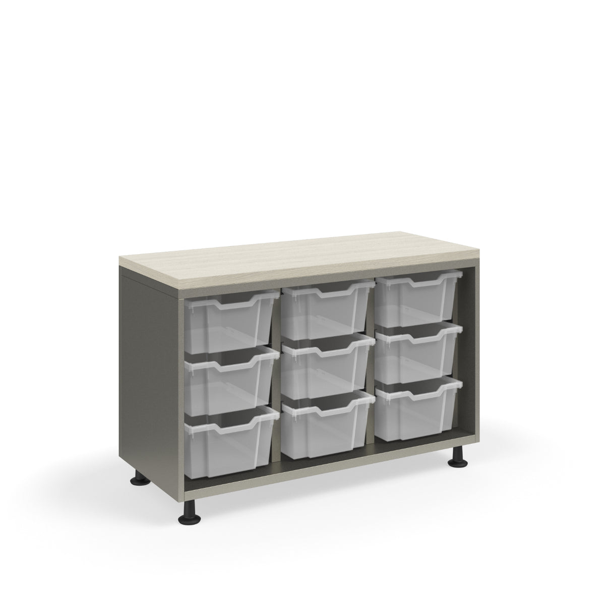 KI Ruckus Tote Storage with Laminate Top, Short 3-Column Open Unit with (9) 6" Totes, FREE SHIPPING