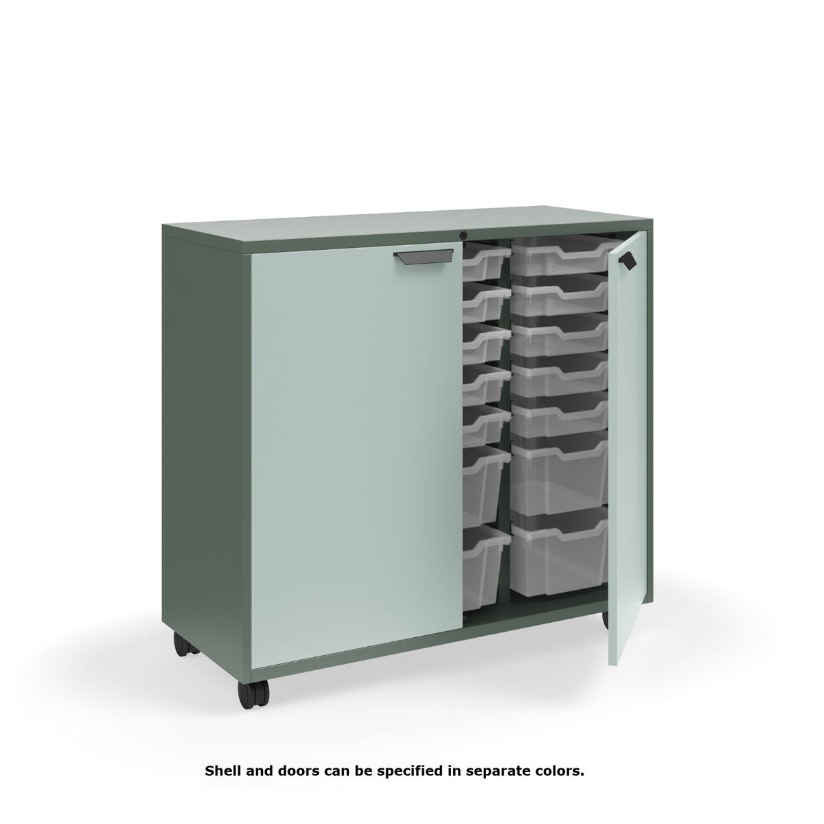 KI Ruckus Tote Storage, Tall 3-Column Unit with Doors (15) 3" Totes and (6) 6" Totes, FREE SHIPPING