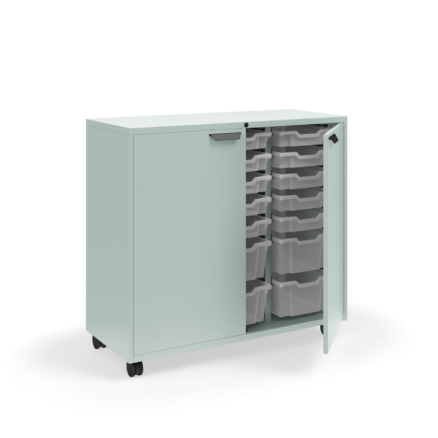 KI Ruckus Tote Storage, Tall 3-Column Unit with Doors (15) 3" Totes and (6) 6" Totes, FREE SHIPPING