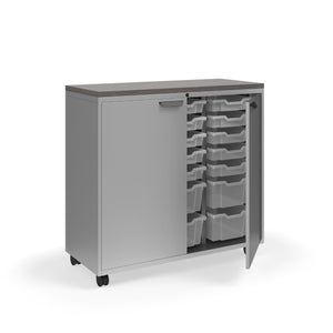 Ruckus Tote Storage with Laminate Top, Tall 3-Column Unit with Doors (15) 3" Totes and (6) 6" Totes, FREE SHIPPING