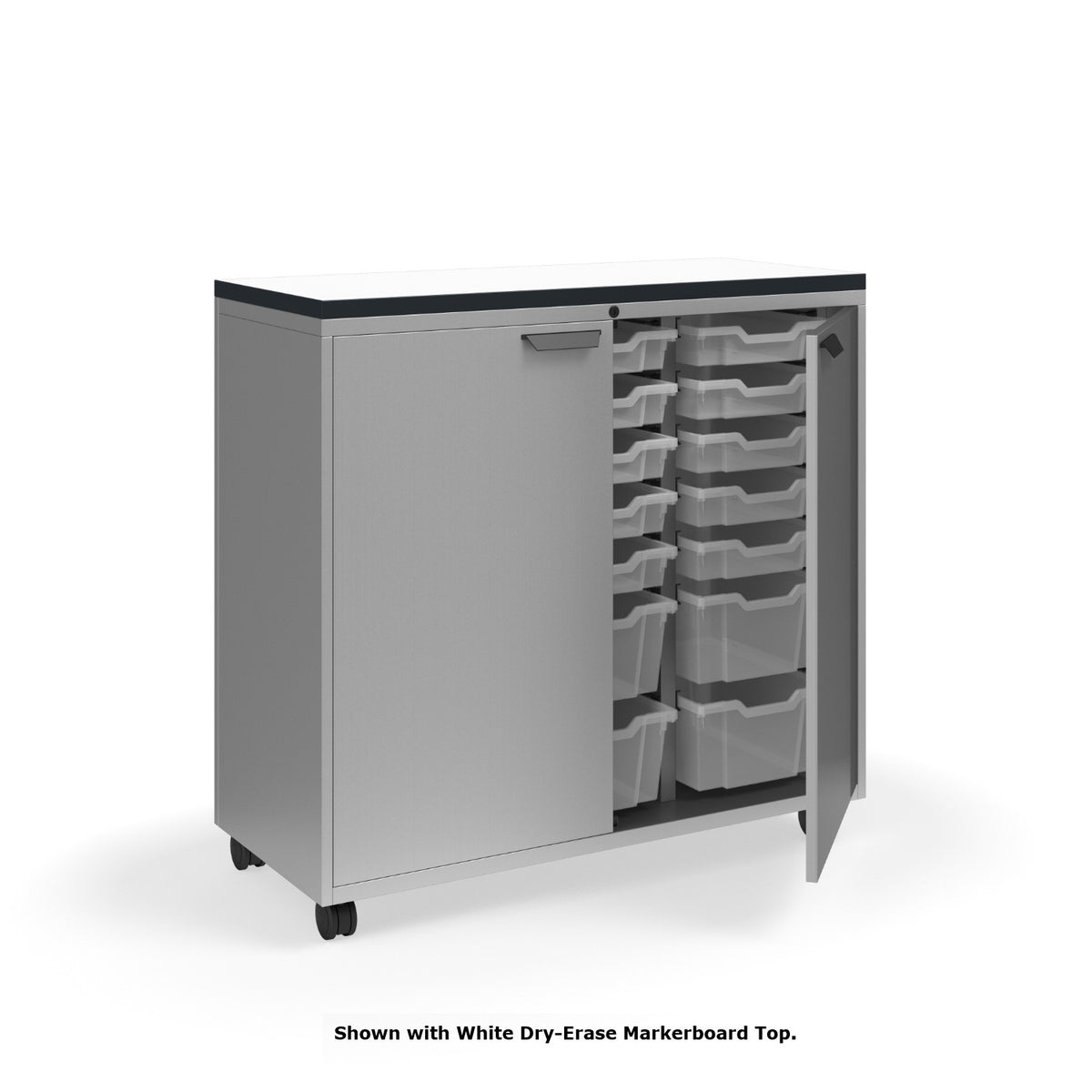 KI Ruckus Tote Storage with Laminate Top, Tall 3-Column Unit with Doors (15) 3" Totes and (6) 6" Totes, FREE SHIPPING