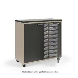 Ruckus Tote Storage with Laminate Top, Tall 3-Column Unit with Doors and (27) 3" Totes, FREE SHIPPING