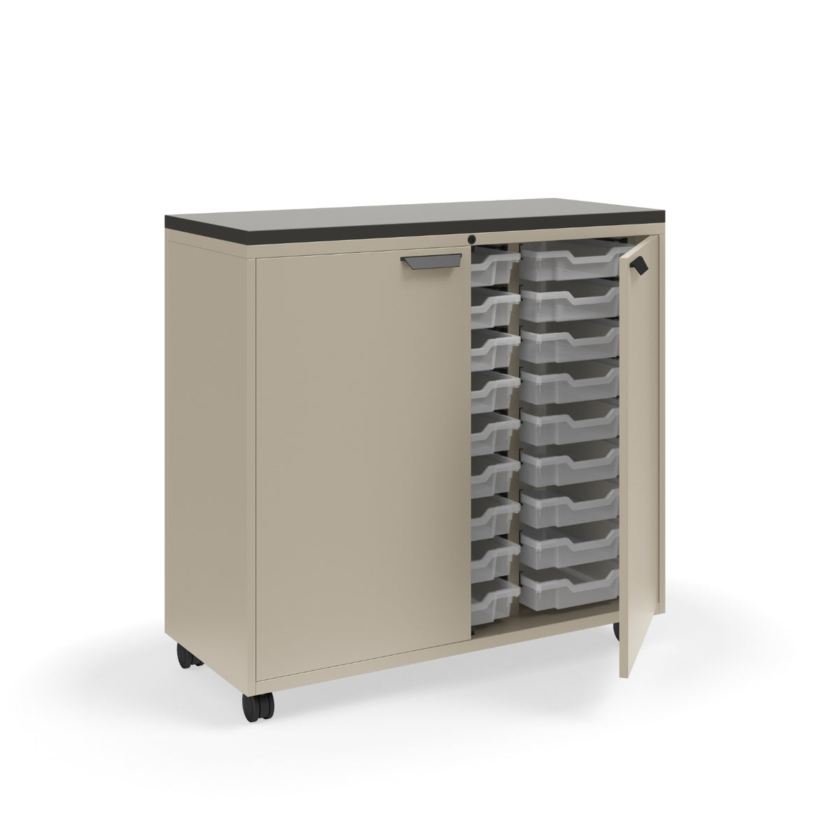 KI Ruckus Tote Storage with Laminate Top, Tall 3-Column Unit with Doors and (27) 3" Totes, FREE SHIPPING