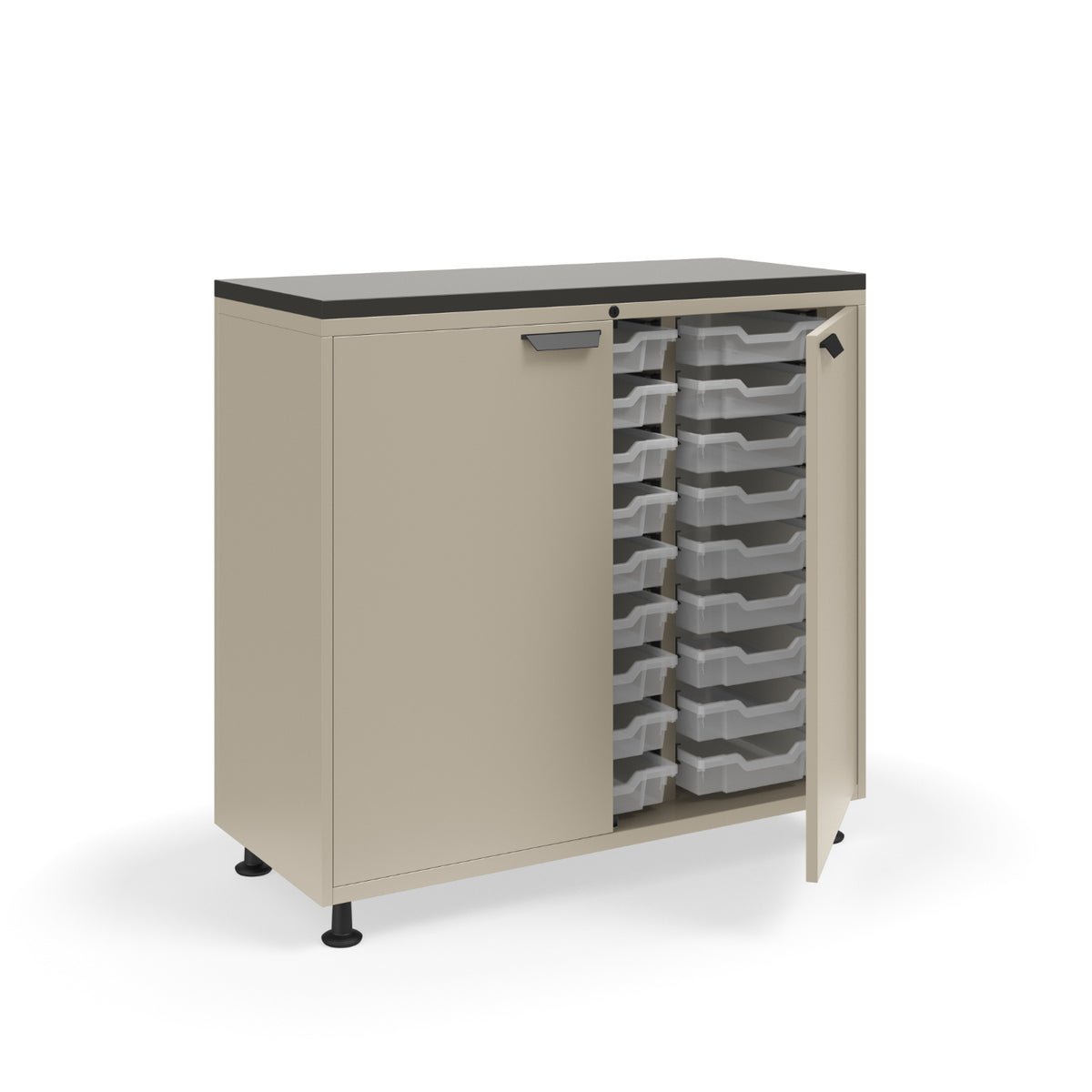 KI Ruckus Tote Storage with Laminate Top, Tall 3-Column Unit with Doors and (27) 3" Totes, FREE SHIPPING