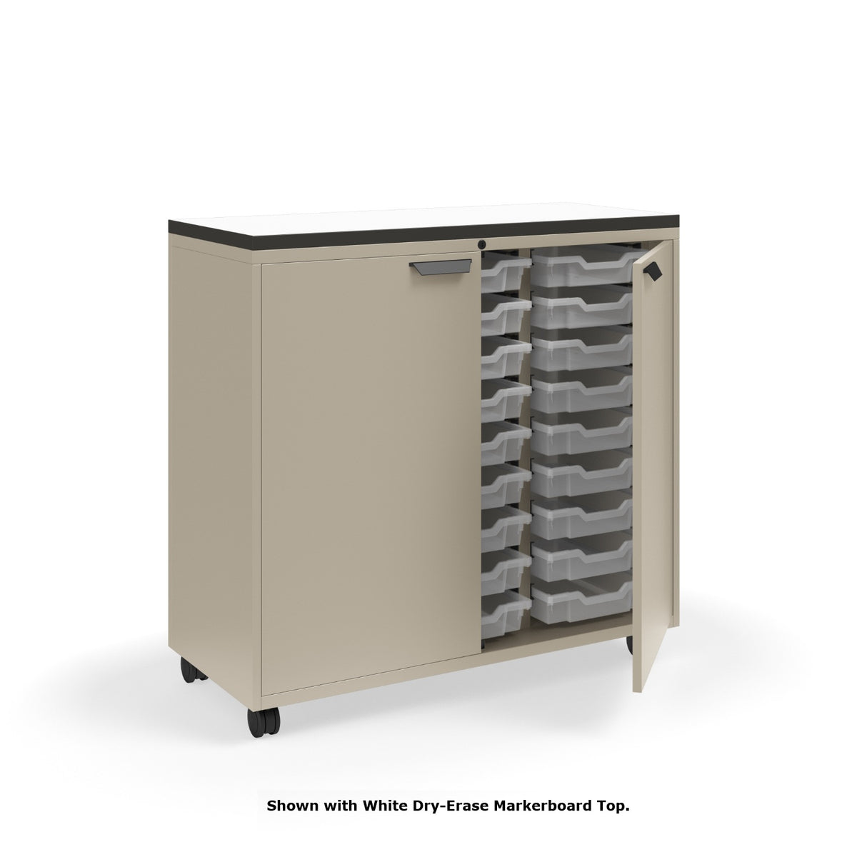 KI Ruckus Tote Storage with Laminate Top, Tall 3-Column Unit with Doors and (27) 3" Totes, FREE SHIPPING