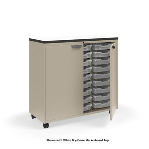 Ruckus Tote Storage with Laminate Top, Tall 3-Column Unit with Doors and (27) 3" Totes, FREE SHIPPING
