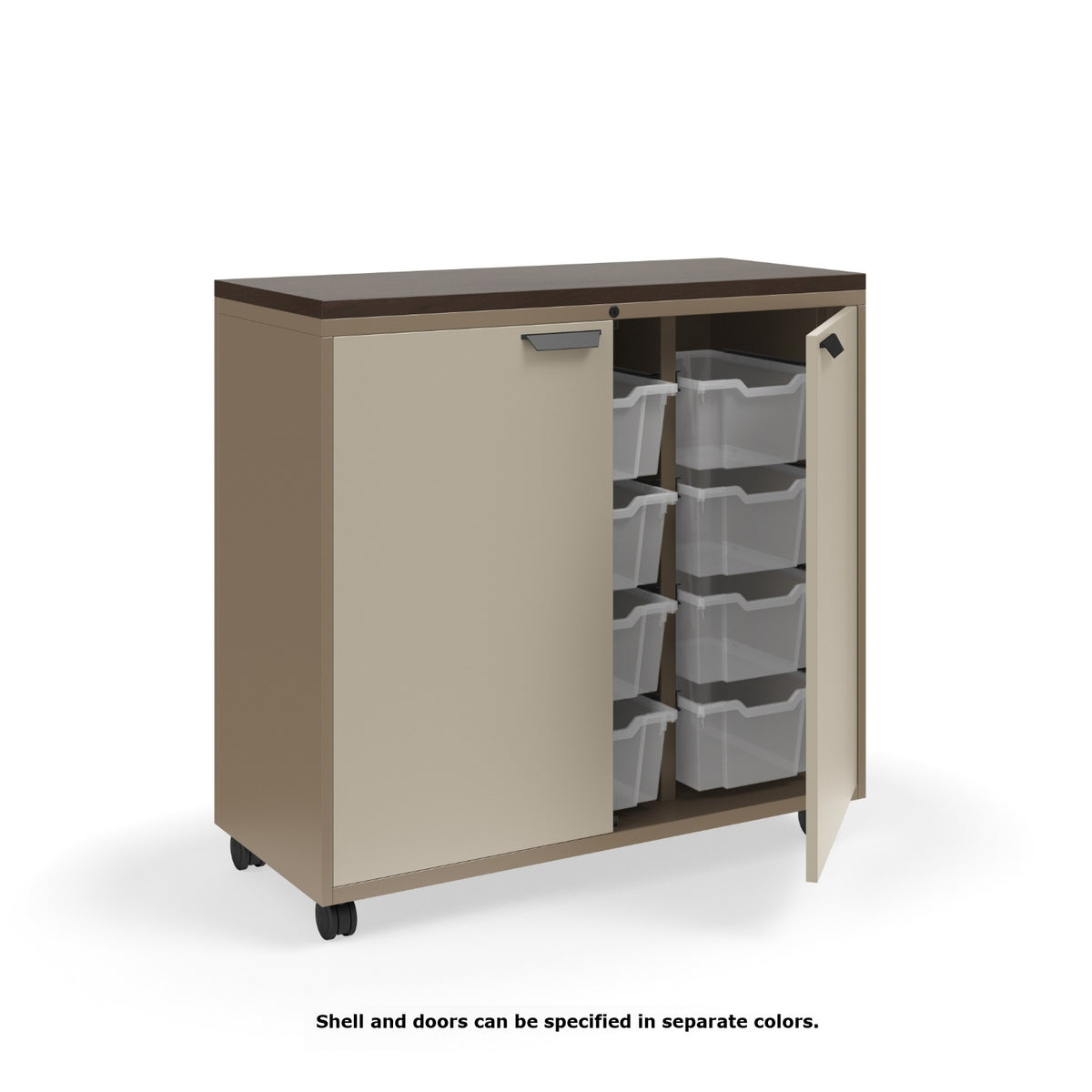 KI Ruckus Tote Storage with Laminate Top, Tall 3-Column Unit with Doors and (12) 6" Totes, FREE SHIPPING