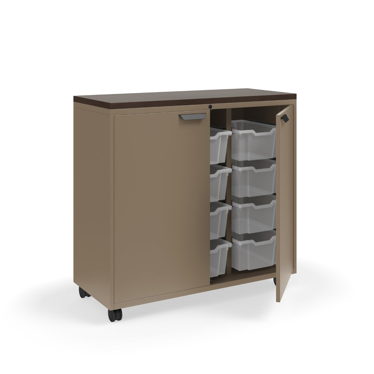 KI Ruckus Tote Storage with Laminate Top, Tall 3-Column Unit with Doors and (12) 6" Totes, FREE SHIPPING
