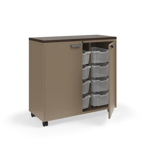 Ruckus Tote Storage with Laminate Top, Tall 3-Column Unit with Doors and (12) 6" Totes, FREE SHIPPING