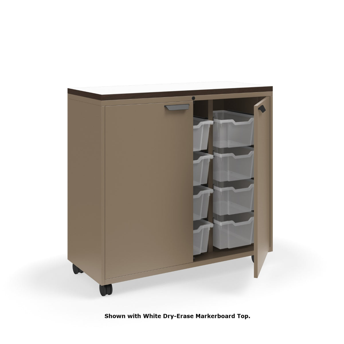 KI Ruckus Tote Storage with Laminate Top, Tall 3-Column Unit with Doors and (12) 6" Totes, FREE SHIPPING