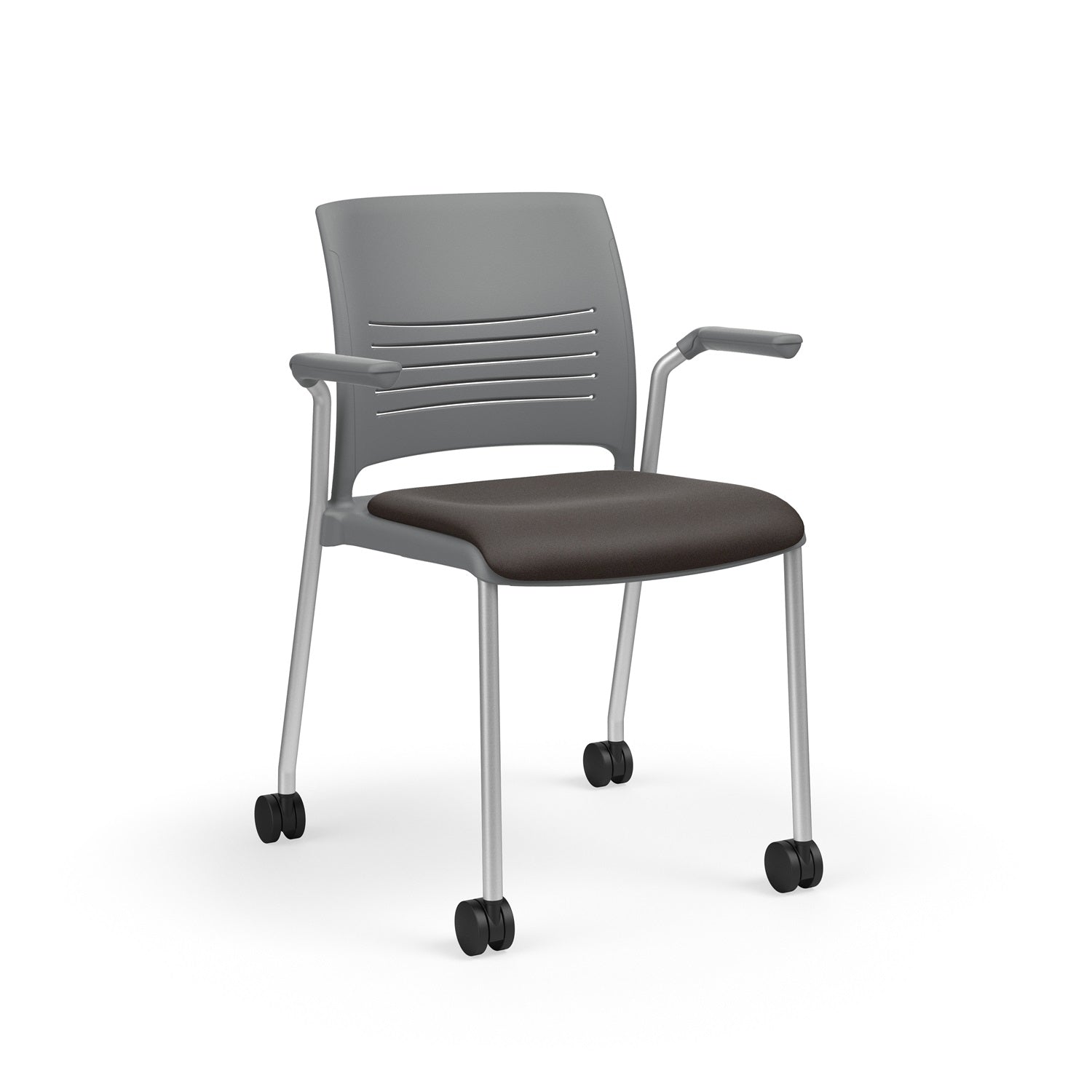 Strive Stacking 4-Leg Cantilever Arm Chair with Casters, Upholstered Seat/Poylpropylene Back, FREE SHIPPING