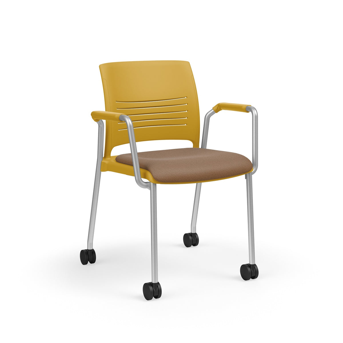 KI Strive Stacking 4-Leg Loop Arm Chair with Casters, Upholstered Seat/Poylpropylene Back, FREE SHIPPING