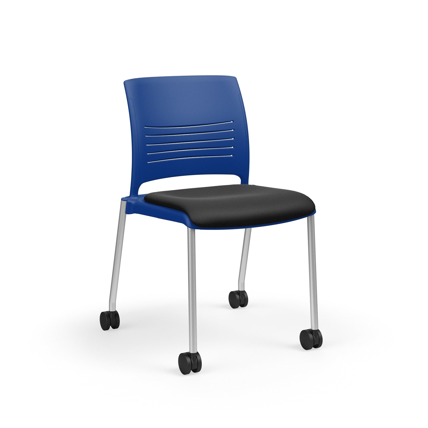 KI Strive Stacking 4-Leg Armless Chair with Casters, Upholstered Seat/Poylpropylene Back, FREE SHIPPING